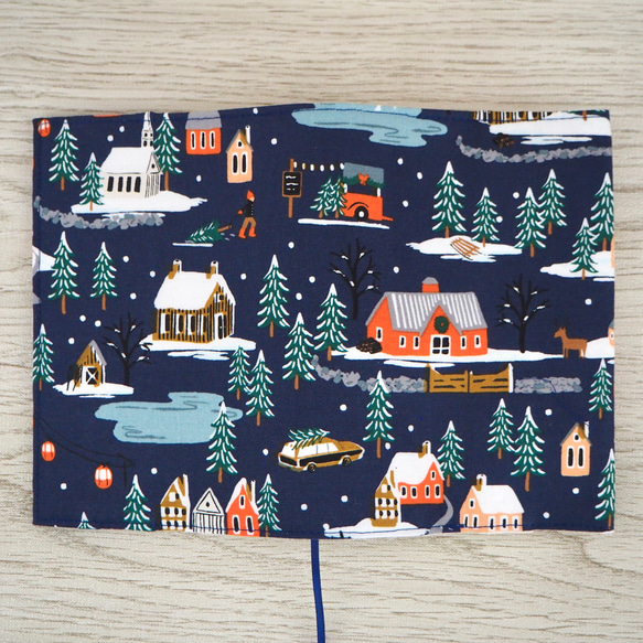 【文庫本】絵本のようなブックカバー★ゴムバンド栞付★手帳カバー★ライフルペーパー★クリスマス★冬の街並み 3枚目の画像