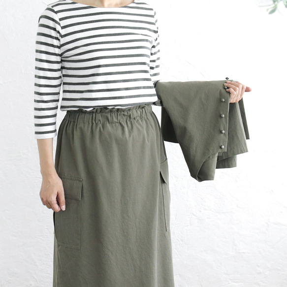 ロングシーズン使えて、キチンと見え✦ 東炊きコットンツイル ストレートロングスカート（オリーブ）SK14 10枚目の画像
