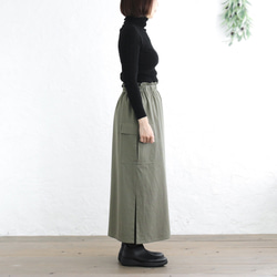 ロングシーズン使えて、キチンと見え✦ 東炊きコットンツイル ストレートロングスカート（オリーブ）SK14 5枚目の画像