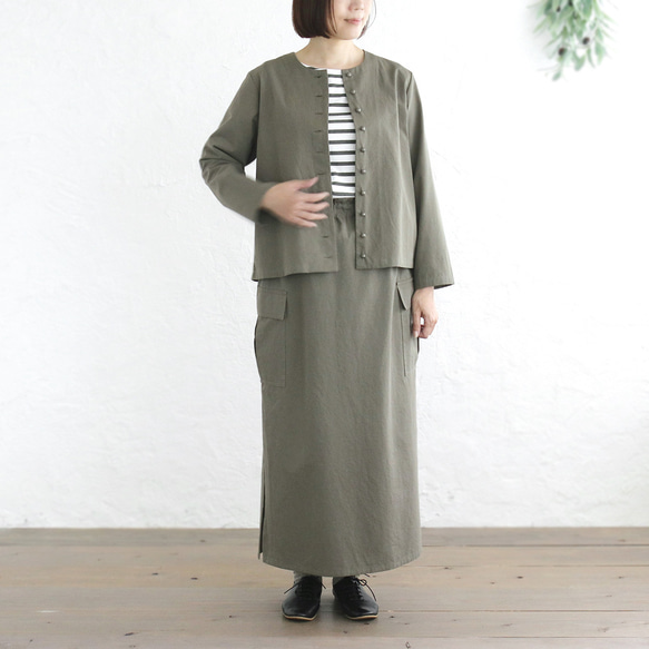 ロングシーズン使えて、キチンと見え✦ 東炊きコットンツイル ストレートロングスカート（オリーブ）SK14 9枚目の画像
