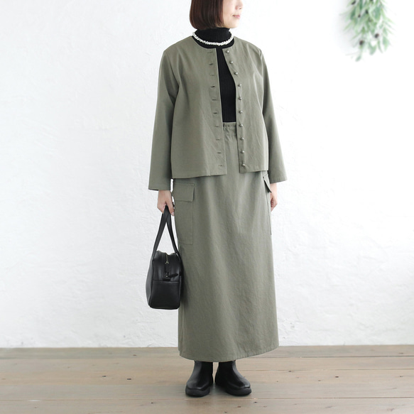 ロングシーズン使えて、キチンと見え✦ 東炊きコットンツイル ストレートロングスカート（オリーブ）SK14 7枚目の画像