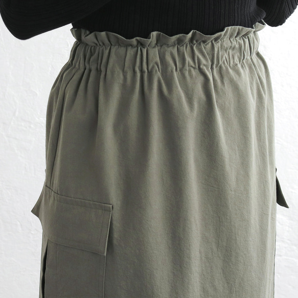 ロングシーズン使えて、キチンと見え✦ 東炊きコットンツイル ストレートロングスカート（オリーブ）SK14 11枚目の画像