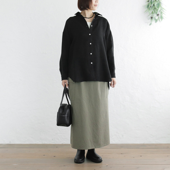 ロングシーズン使えて、キチンと見え✦ 東炊きコットンツイル ストレートロングスカート（オリーブ）SK14 6枚目の画像