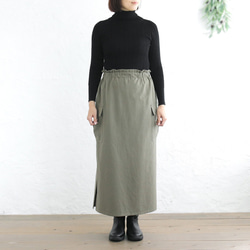 ロングシーズン使えて、キチンと見え✦ 東炊きコットンツイル ストレートロングスカート（オリーブ）SK14 4枚目の画像