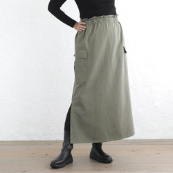 ロングシーズン使えて、キチンと見え✦ 東炊きコットンツイル ストレートロングスカート（オリーブ）SK14 3枚目の画像