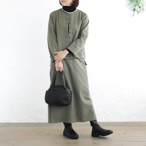 ロングシーズン使えて、キチンと見え✦ 東炊きコットンツイル ストレートロングスカート（オリーブ）SK14 8枚目の画像