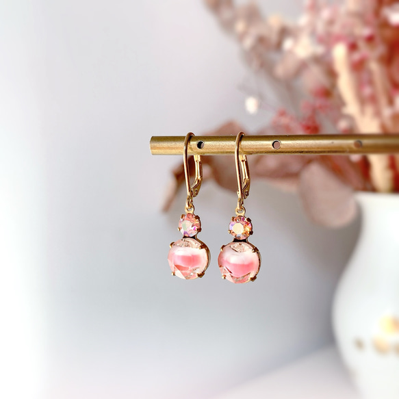 西ドイツのヴィンテージ ギブレガラスとオーストリアクリスタルカボションのピアス/イヤリング 3枚目の画像