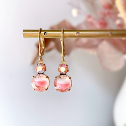 西ドイツのヴィンテージ ギブレガラスとオーストリアクリスタルカボションのピアス/イヤリング 1枚目の画像