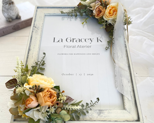 トールペイント ウェルカムプレートと花柄小物入れ フォトフレーム