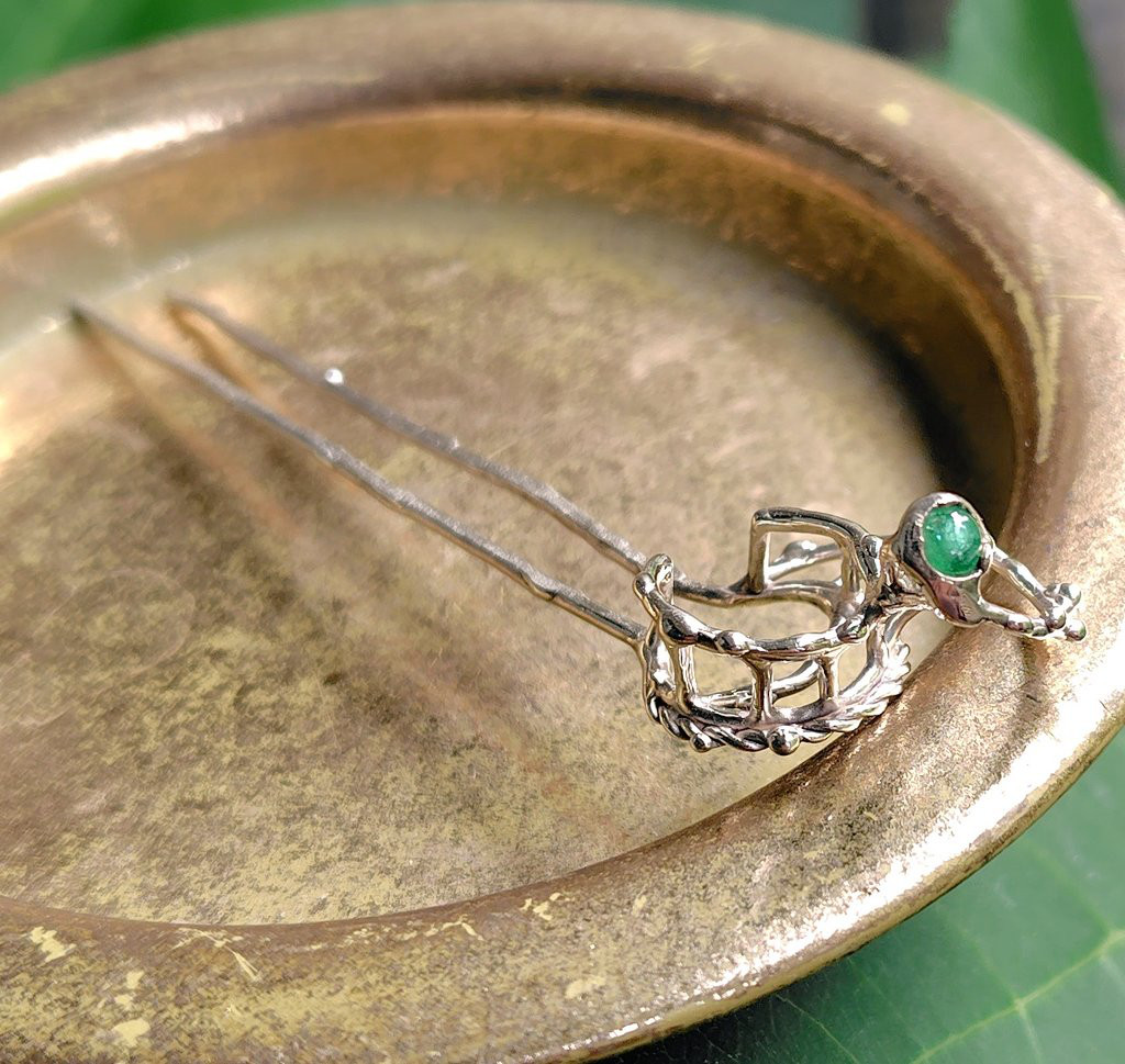 Silver925・エメラルドの簪/ブックマーク：《西の魔女の髪飾り》