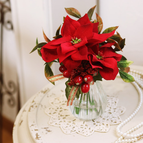 【一点物現代アート】ポインセチア【S2号】 水替え不要!!Christmasの代表花!!「ポインセチア」ガラス瓶アレンジ