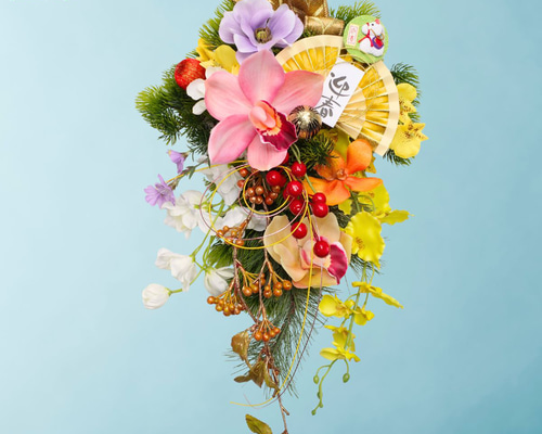 【年末SALE】2026年 迎春飾り　和のスワッグ 　長めサイズ 迎春スワッグ 大きめ 蘭 カラフル 2026年 午年 干支 造花 お正月