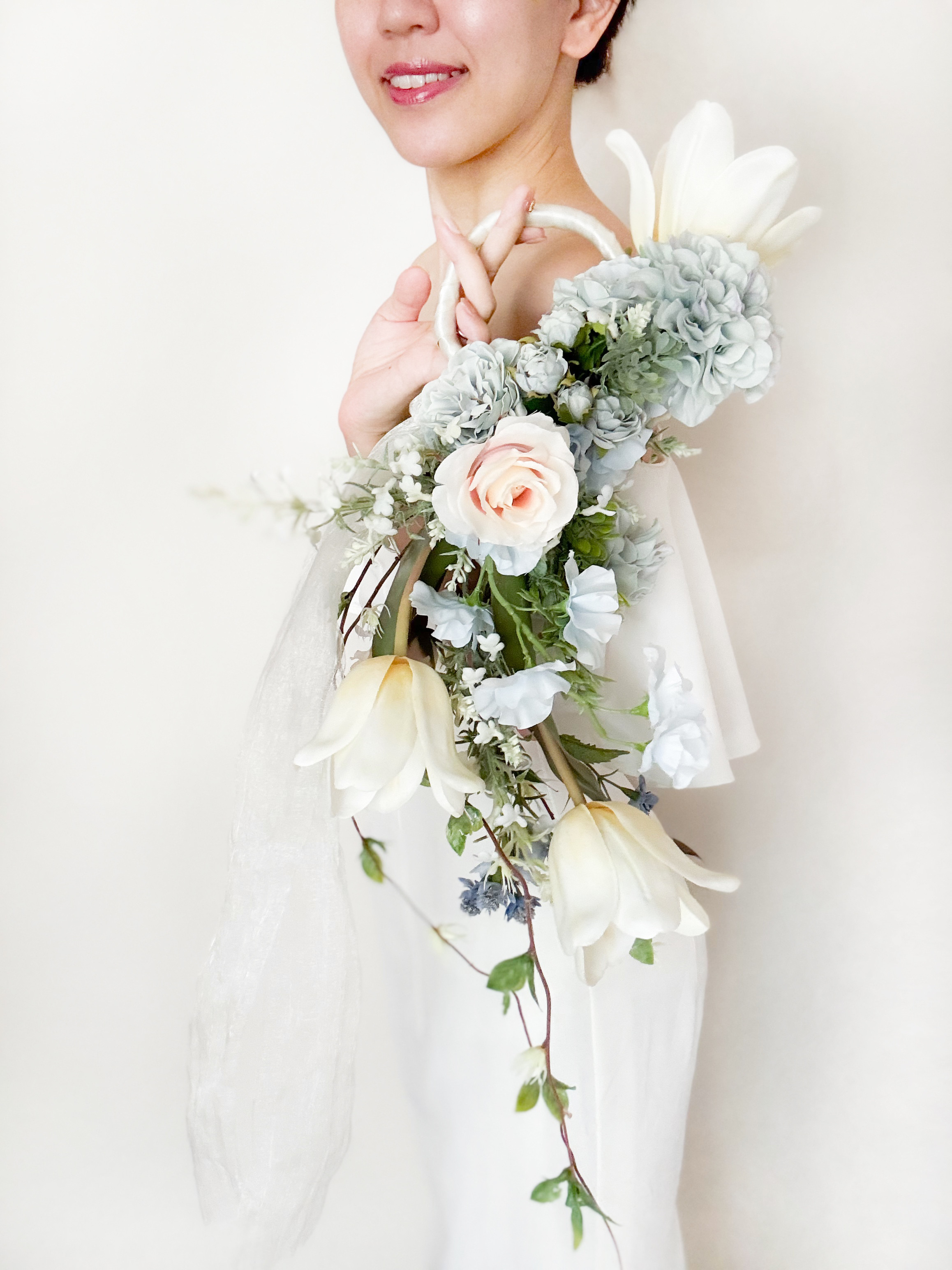 【3日以内発送可能】フープブーケ／くすみブルー／前撮り・挙式・二次会・春婚