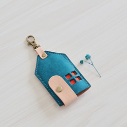 お守り袋(家) LF-062 マルゴー革×ヌメ革 レザー お守りケース 御守 お守り入れ キーホルダー 5枚目の画像