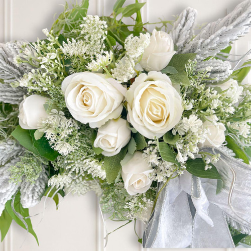 ホワイトローズのクリスマススリース／光触媒フラワー×シルバーリーフ