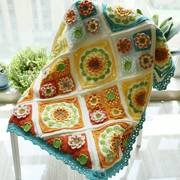 手作り 毛糸 刺繍 かぎ針編み ニート 毛布 テーブルクロス 壁掛け