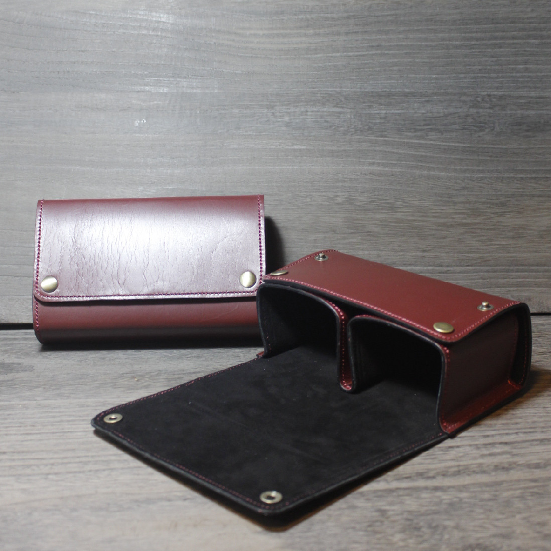 これ一つで2デッキ分！ レザーデッキケース ワイン 本革 牛革