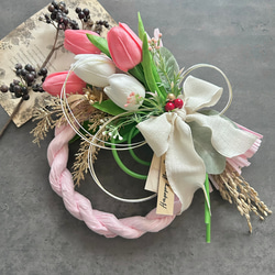 No.196 カラー八の字しめ縄リース2024 ハンドメイドお正月飾り 玄関