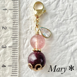 1892　レッドアベンチュリン×レピドライト　天然石　お守り　チャーム　雫　ストラップ 2枚目の画像