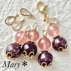 1892　レッドアベンチュリン×レピドライト　天然石　お守り　チャーム　雫　ストラップ 3枚目の画像