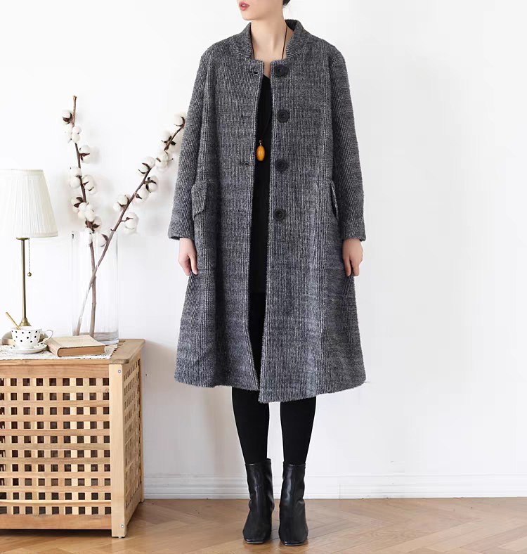 首回りがすっきり整うスタンドカラー♪フラップポケットシャギーコート