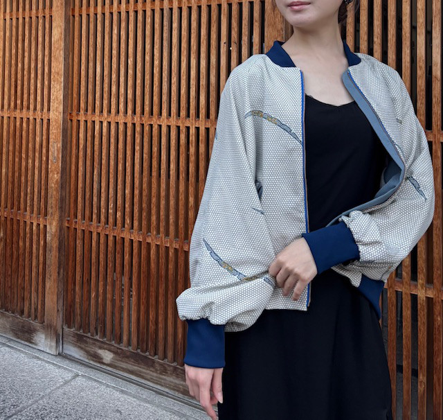 【翠流‐すいりゅう】着物リメイク　絹　裏地付き　ラグラン袖＋ドルマン風　ブルゾン