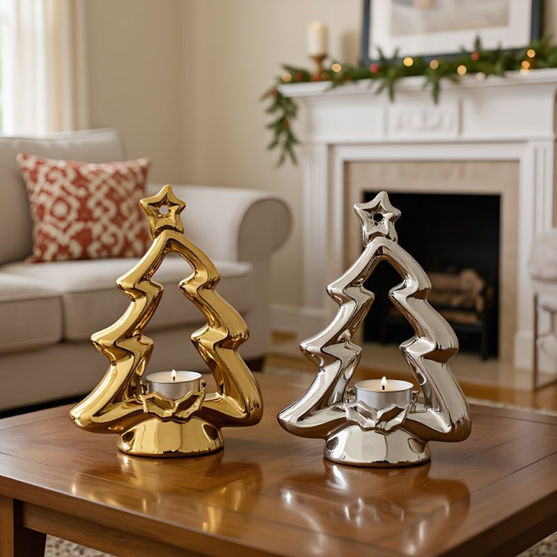 キャンドルホルダー キャンドルスタンド クリスマスツリー型 シルバー ゴールド 2種類 インテリア 装飾
