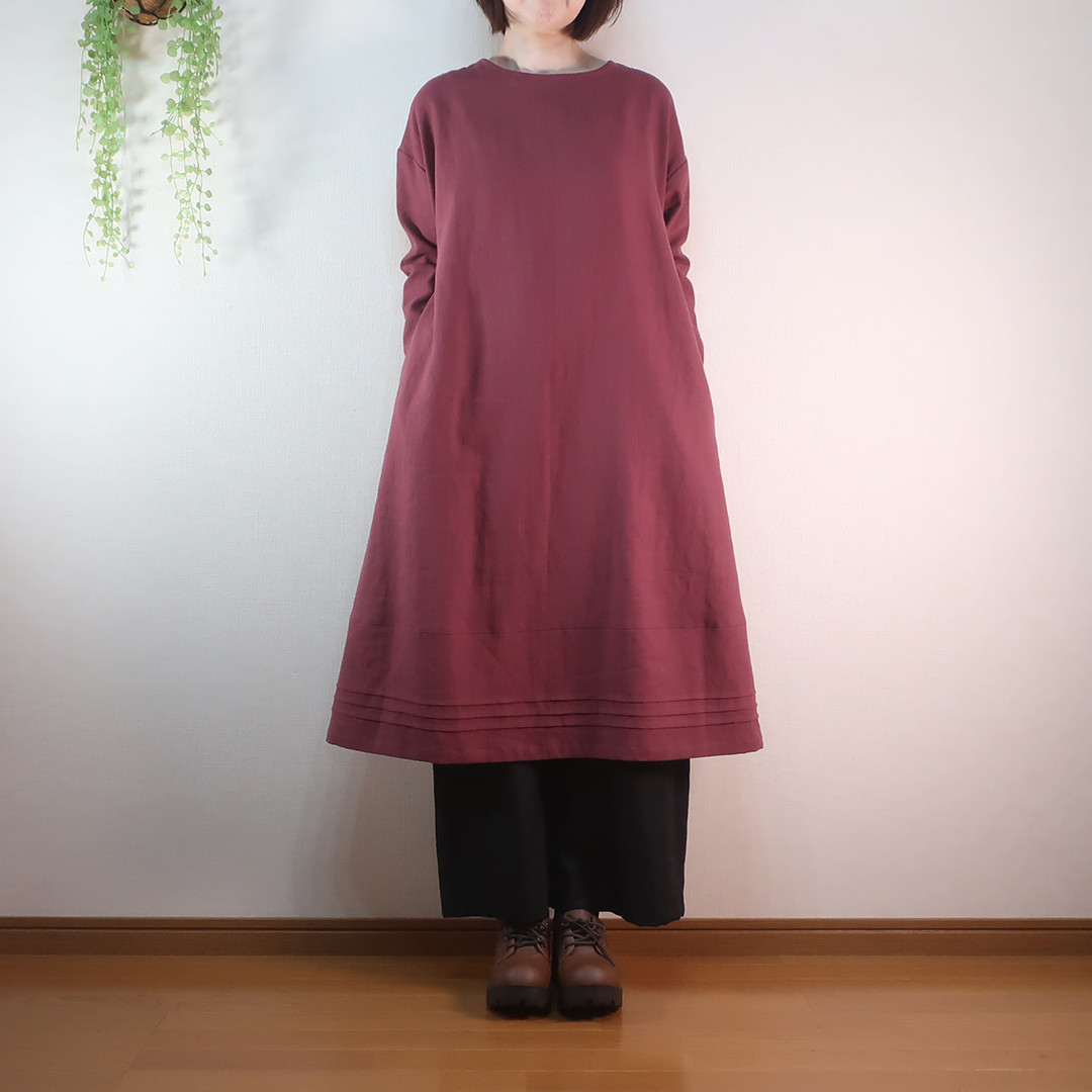 ちょうどいいおめかし感 ゆったり 裾ピンタック長袖ワンピース（ハーフリネン／全８色）