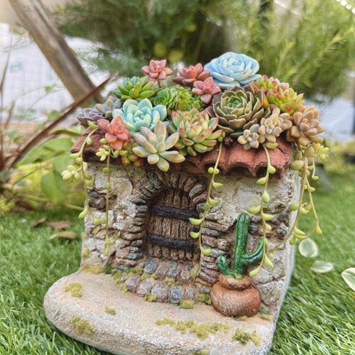 モルタルデコ鉢 | 地中海・メキシコ風のミニチュアハウス「赤瓦と石畳