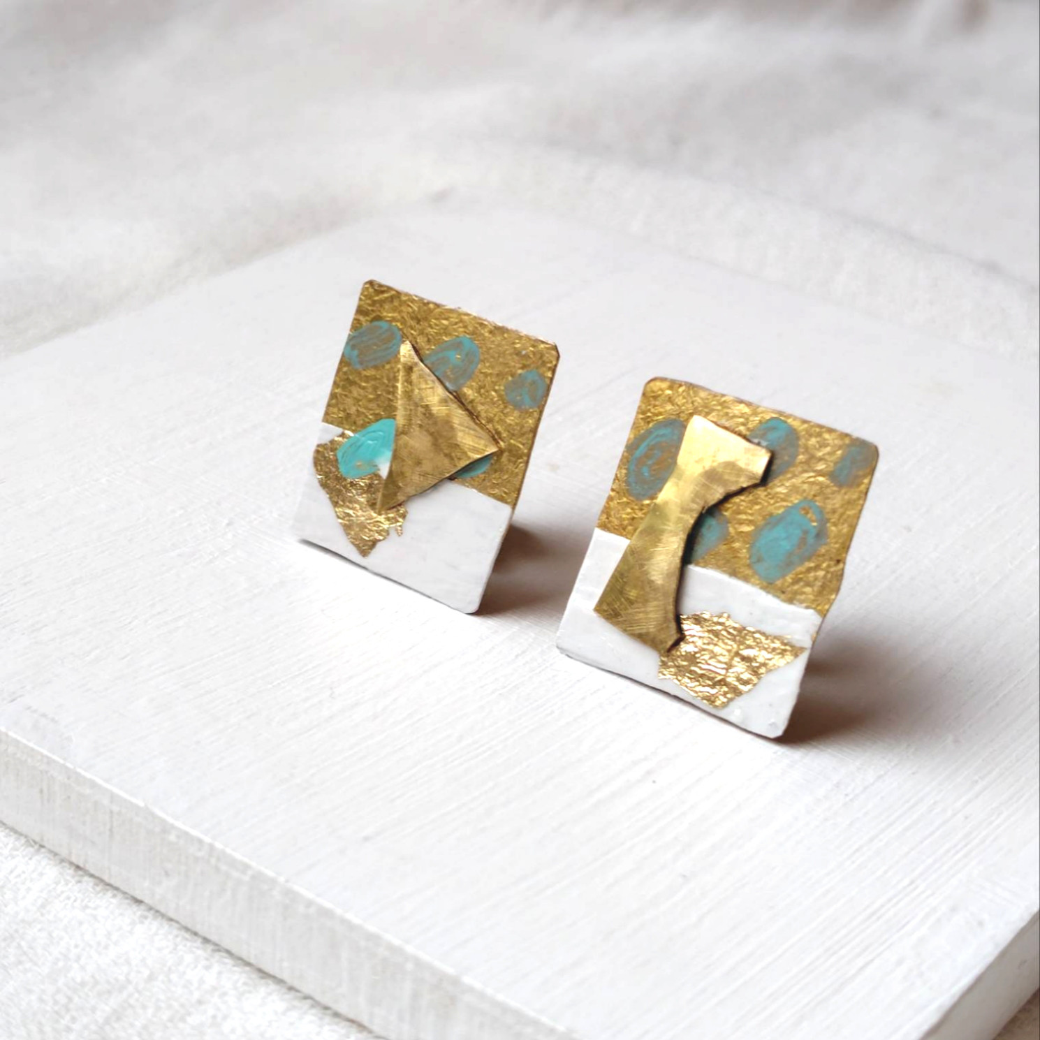 metal×painting✥art earrings/collage　真鍮×絵