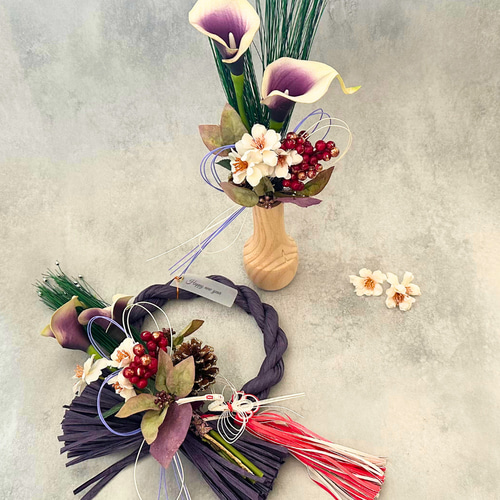 しめ縄 飾り リース 土台 正月 造花 2way ブーケ 鶴 手作り 玄関 花 1