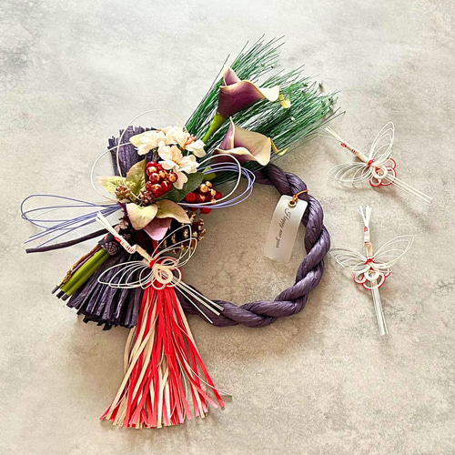 しめ縄 飾り リース 土台 正月 造花 2way ブーケ 鶴 手作り 玄関 花 1