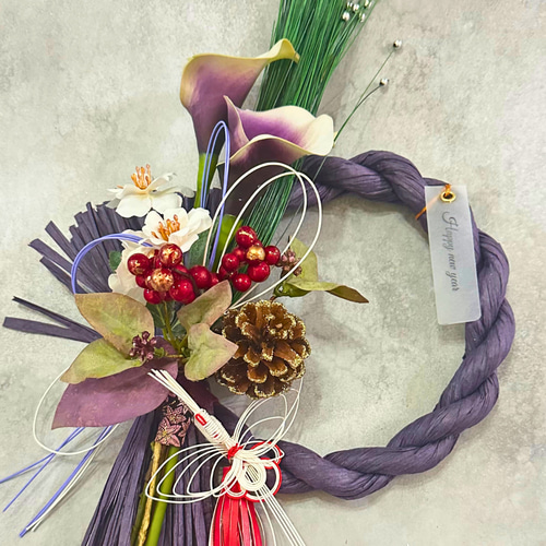 しめ縄 飾り リース 土台 正月 造花 2way ブーケ 鶴 手作り 玄関 花 1