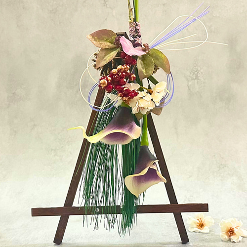 しめ縄 飾り リース 土台 正月 造花 2way ブーケ 鶴 手作り 玄関 花 1