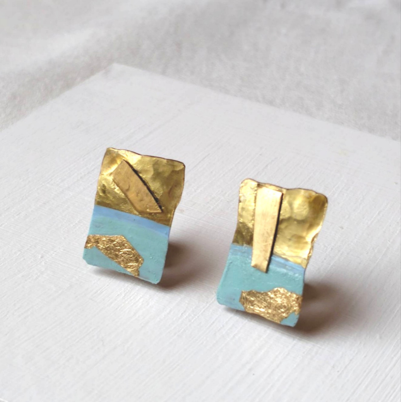metal×painting✥art earrings/collage　真鍮×絵