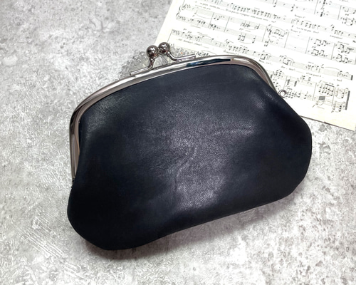 HIROちゃんハンドメイド　牛ヌメ革親子がま口長財布 親子がま口ミニ財布 ヌメ革ブラック がま口 M.Tailor 通販 19945768