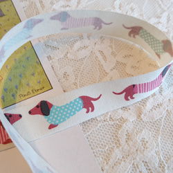 在庫1！カットしてタグにしても！『シンプルで使いやすい！コットンテープ　ダックス柄　ドッグ柄』～4ｍ75㎝でカット済み～ 2枚目の画像