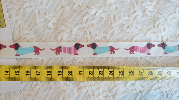 在庫1！カットしてタグにしても！『シンプルで使いやすい！コットンテープ　ダックス柄　ドッグ柄』～4ｍ75㎝でカット済み～ 4枚目の画像