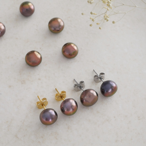 数量限定】 淡水パールチョコレートブラウン色の一粒ピアス/イヤリング