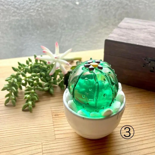 光が揺らめくガラスのサボテン 多肉植物 ガラス オーナメント 置物