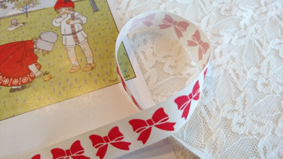 在庫1点！コットンリボン♪『お洒落なリボン柄』〜15mm幅　4ｍ25㎝でカット済み～ 3枚目の画像