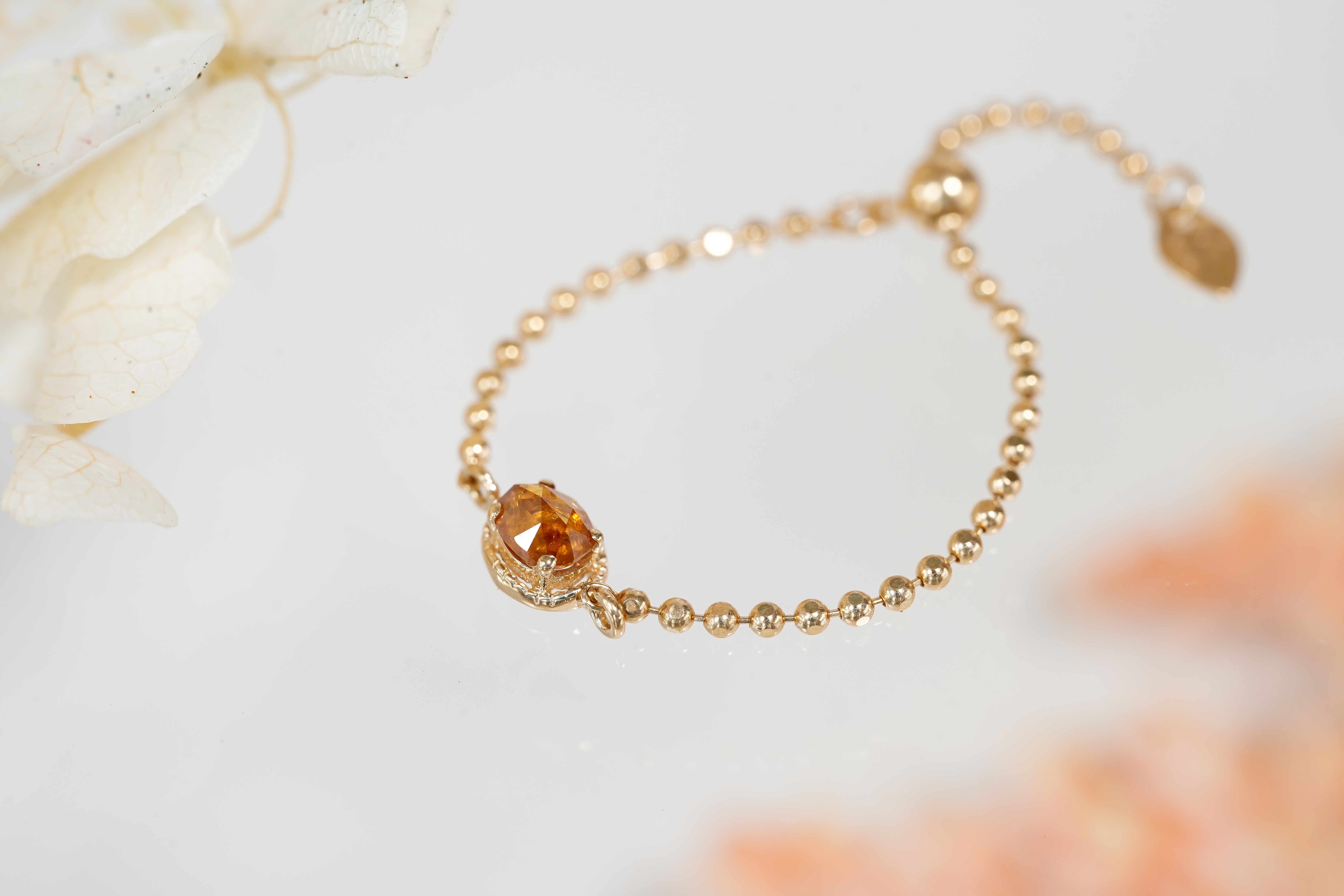 K18YG ”指にフィット”オーバルローズカット 天然ダイヤモンド チェーンリング