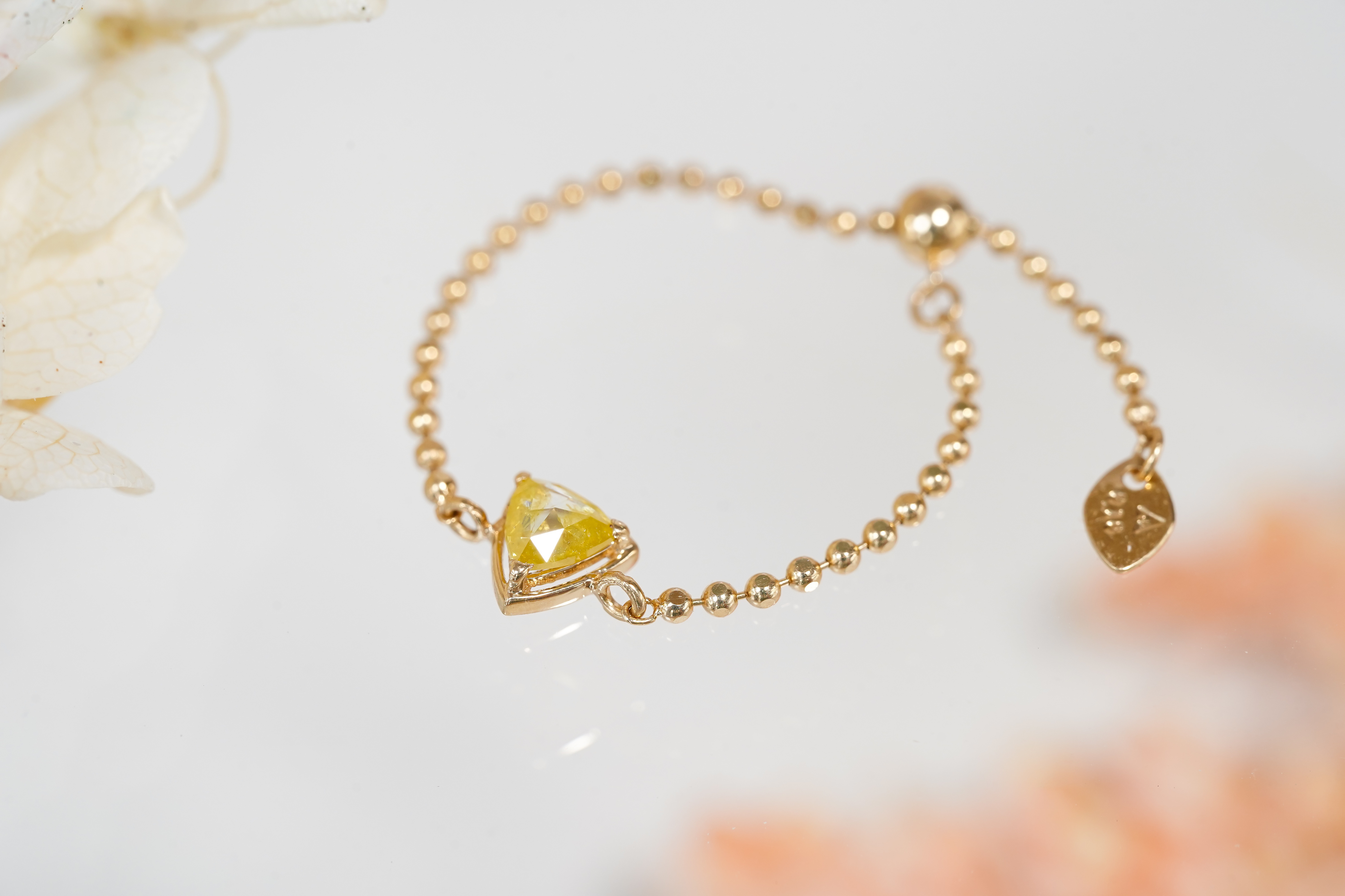 K18YG ”指にフィット”トリリアントローズカット 天然ダイヤモンド チェーンリング