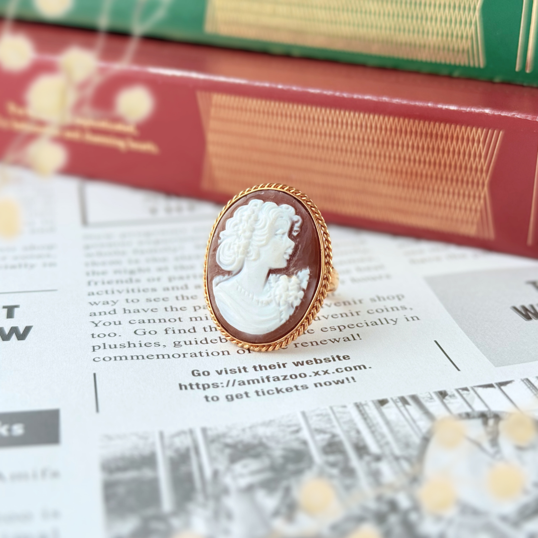 ラス1 K18 大ぶり カメオ レッドアゲート/赤瑪瑙  天然石リング - Cameo -brown-