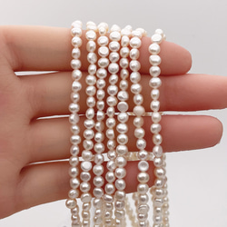 淡水パール 真珠 ボタン バロック フラット 小粒 4mm 5mm 極小粒 19cm tp0025 2枚目の画像