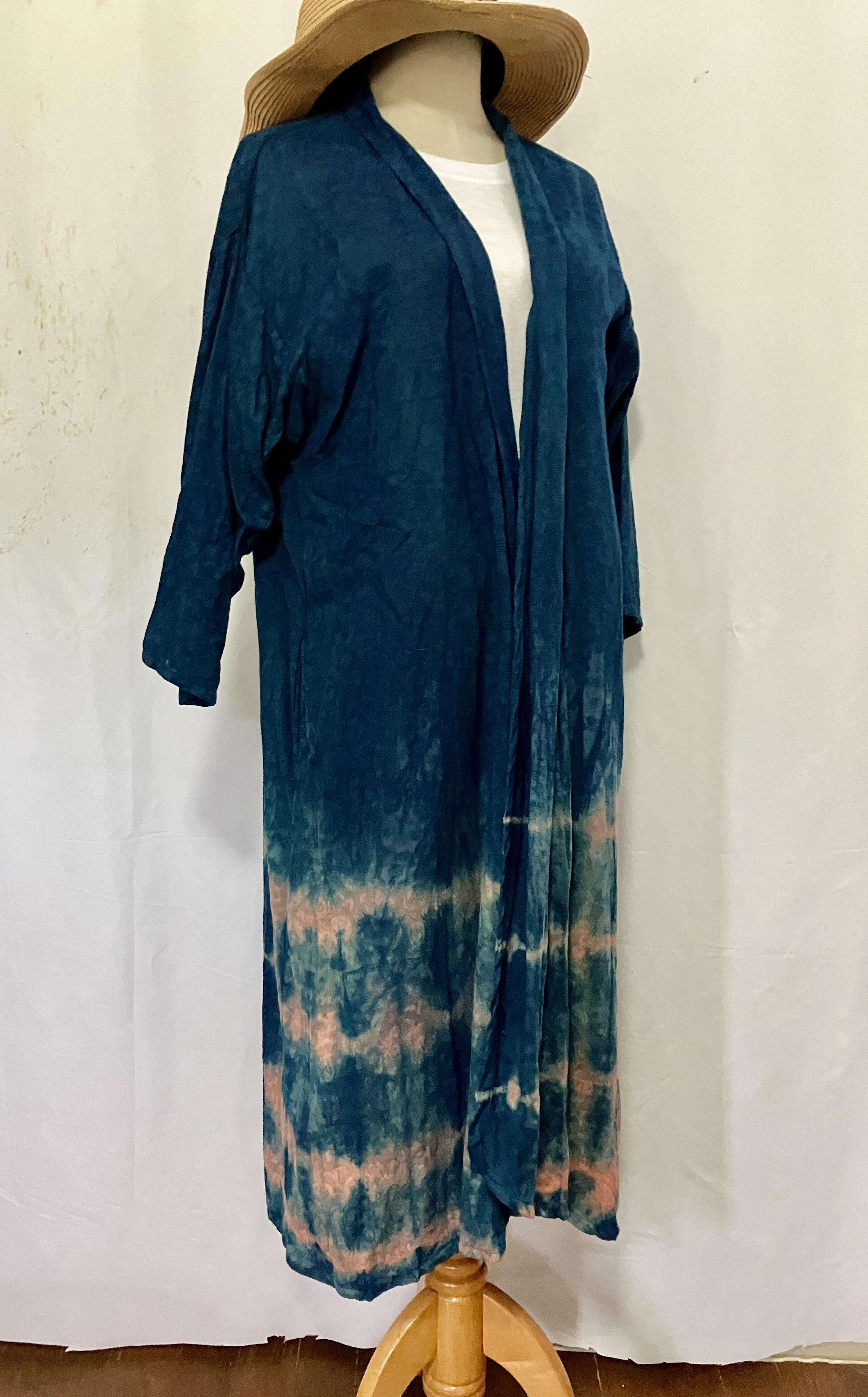 綿ジャガード模様藍染ロングコーディガン