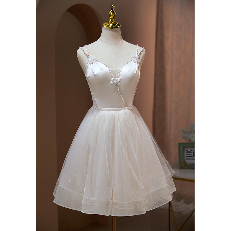 白 オフショルダー ふわふわ ショート丈 綺麗 プリンセス パーティードレス 二次会 ウェディングドレス LJ-550