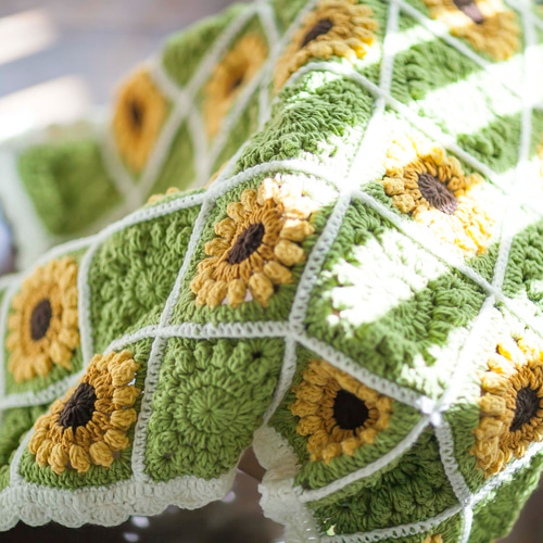 かぎ針編み お花 モチーフ編み ひざ掛け❁向日葵ひまわりヒマワリ