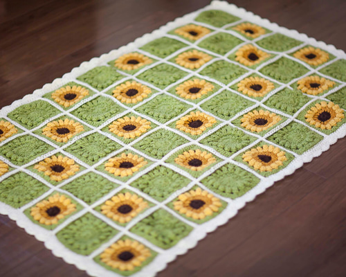 かぎ針編み お花 モチーフ編み ひざ掛け❁向日葵ひまわりヒマワリ