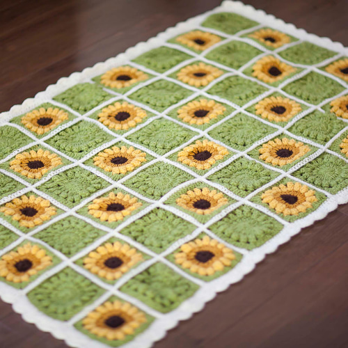 かぎ針編み お花 モチーフ編み ひざ掛け❁向日葵ひまわりヒマワリ